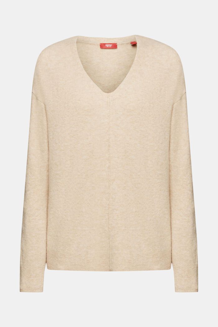 Wool Blend V-Neck Sweater, SAND, detail image number 5
