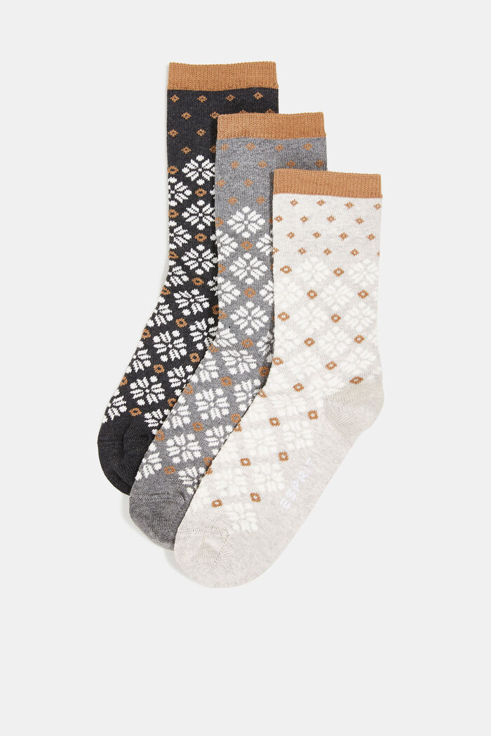 3-Pack Chunky Norwegian Knit Socks, GREY/BEIGE, detail image number 0