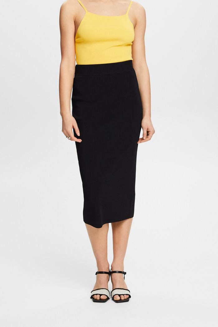 Tech Knit Midi Skirt, BLACK, detail image number 0