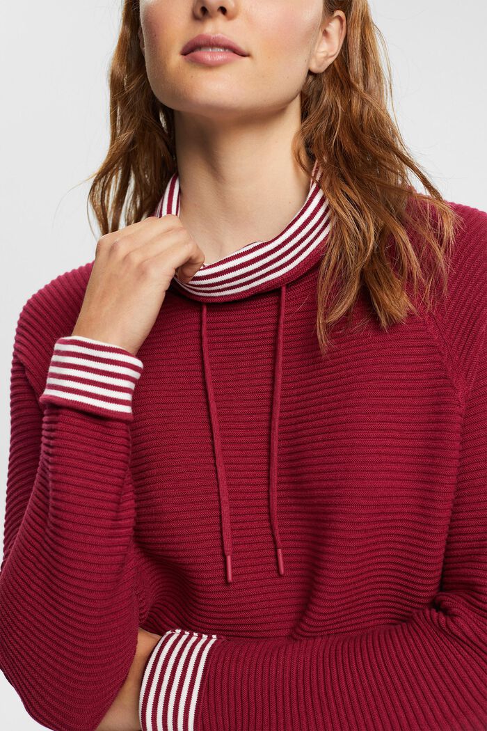 Textured high neck jumper with drawstring, CHERRY RED, detail image number 2