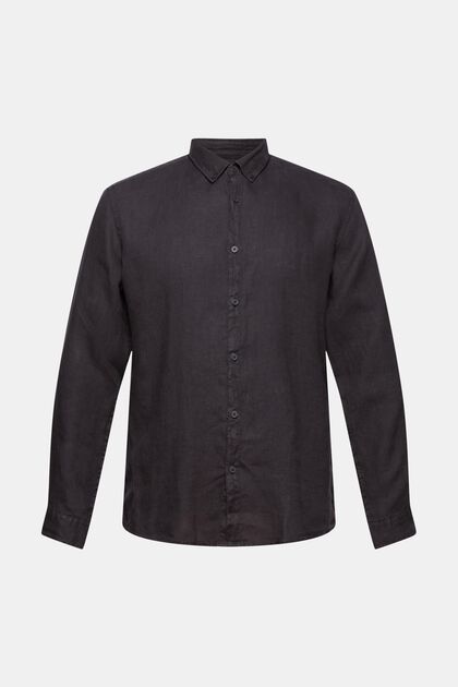 Button-down shirt made of 100% linen, BLACK, overview