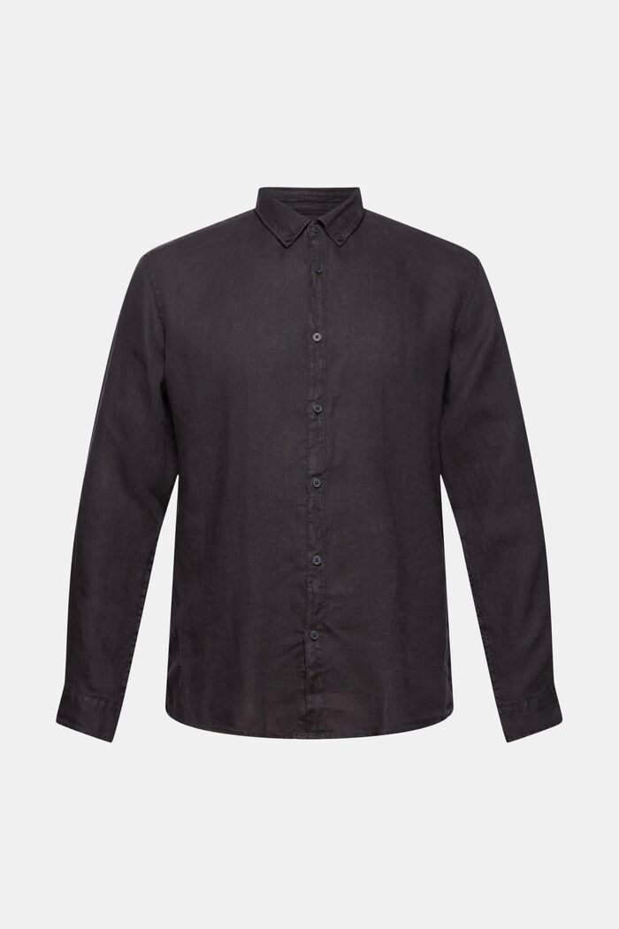 Button-down shirt made of 100% linen, BLACK, detail image number 0