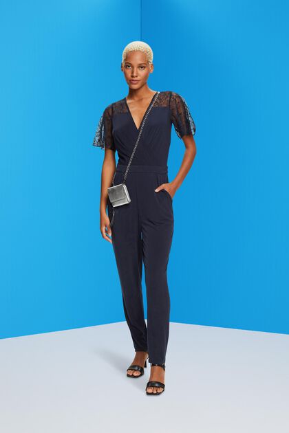 V-neck jumpsuit with lace finish