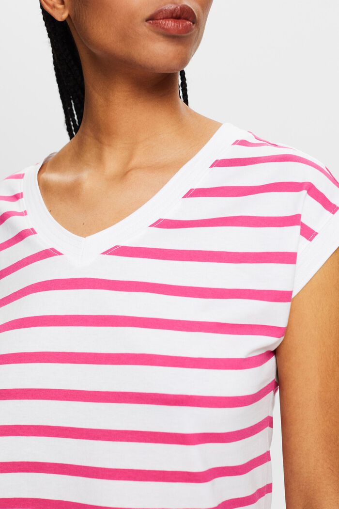 Striped V-Neck T-Shirt, PINK FUCHSIA, detail image number 2