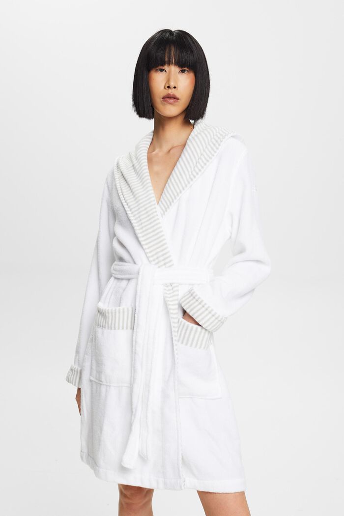 Terry cloth bathrobe with striped lining, WHITE, detail image number 0