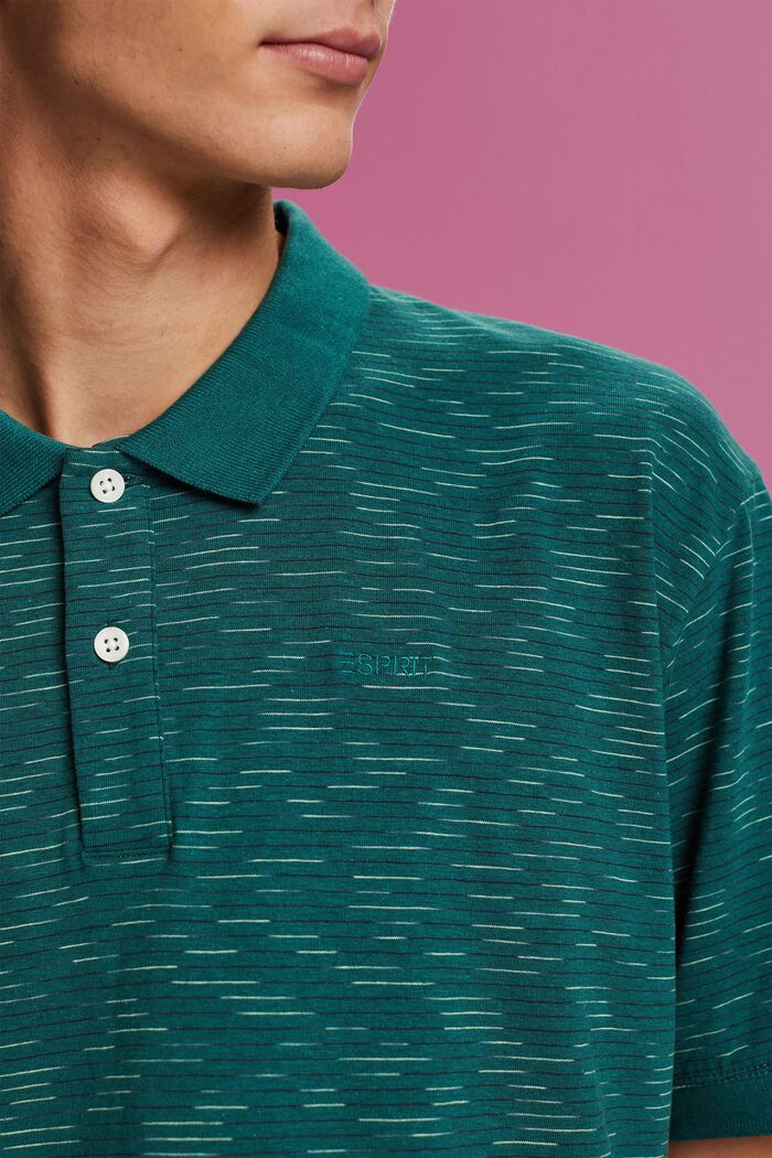 Fine stripe mélange polo shirt, EMERALD GREEN, detail image number 2