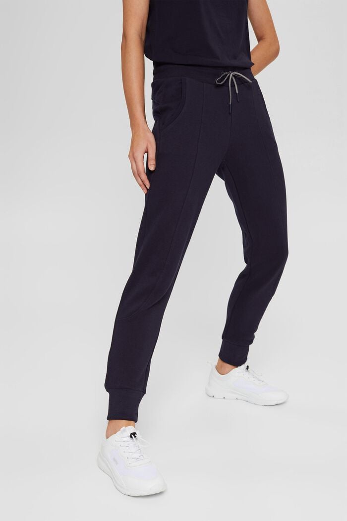 Tracksuit bottoms, cotton blend, NAVY, overview