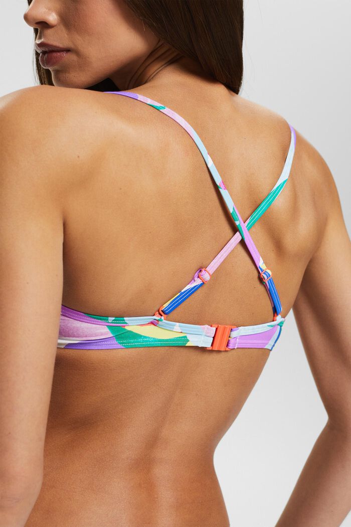 Recycled: bikini top with colourful pattern, VIOLET, detail image number 3