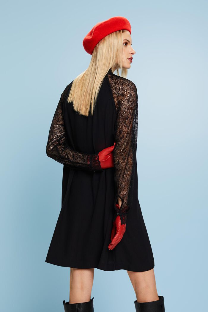 Lace-Trim Mini Dress, BLACK, detail image number 3