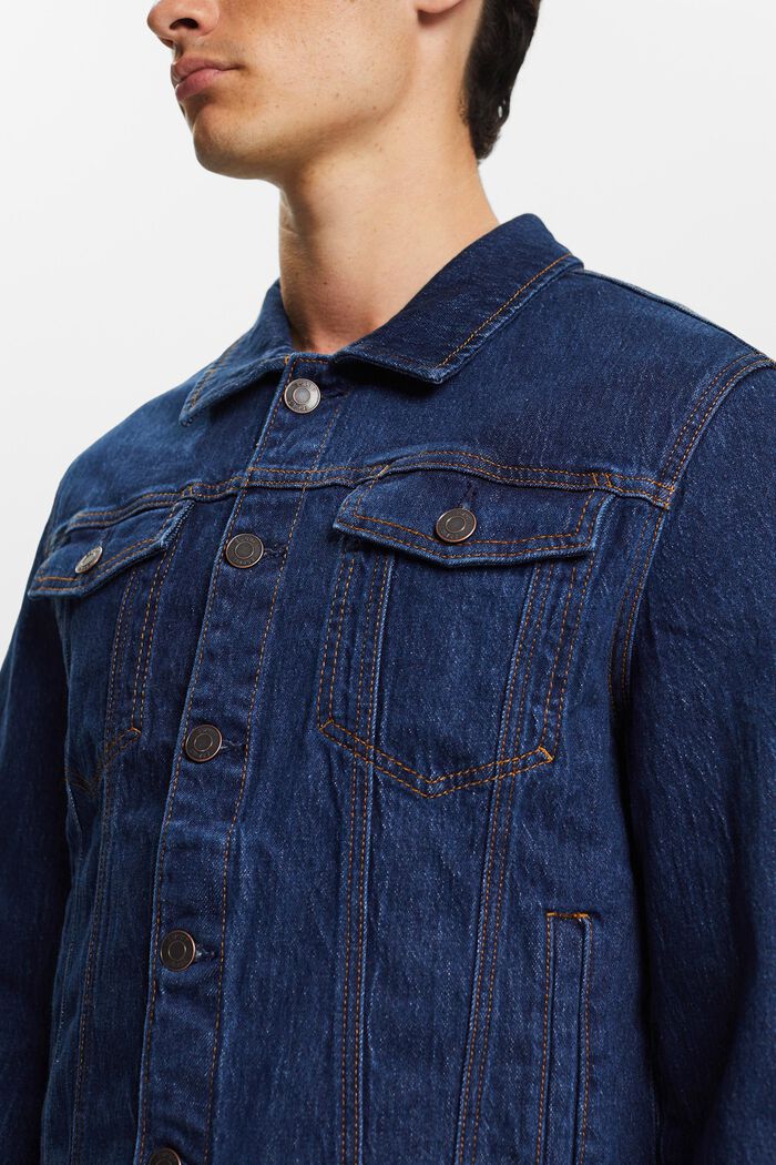 Jeans trucker jacket, stretch cotton, BLUE DARK WASHED, detail image number 1