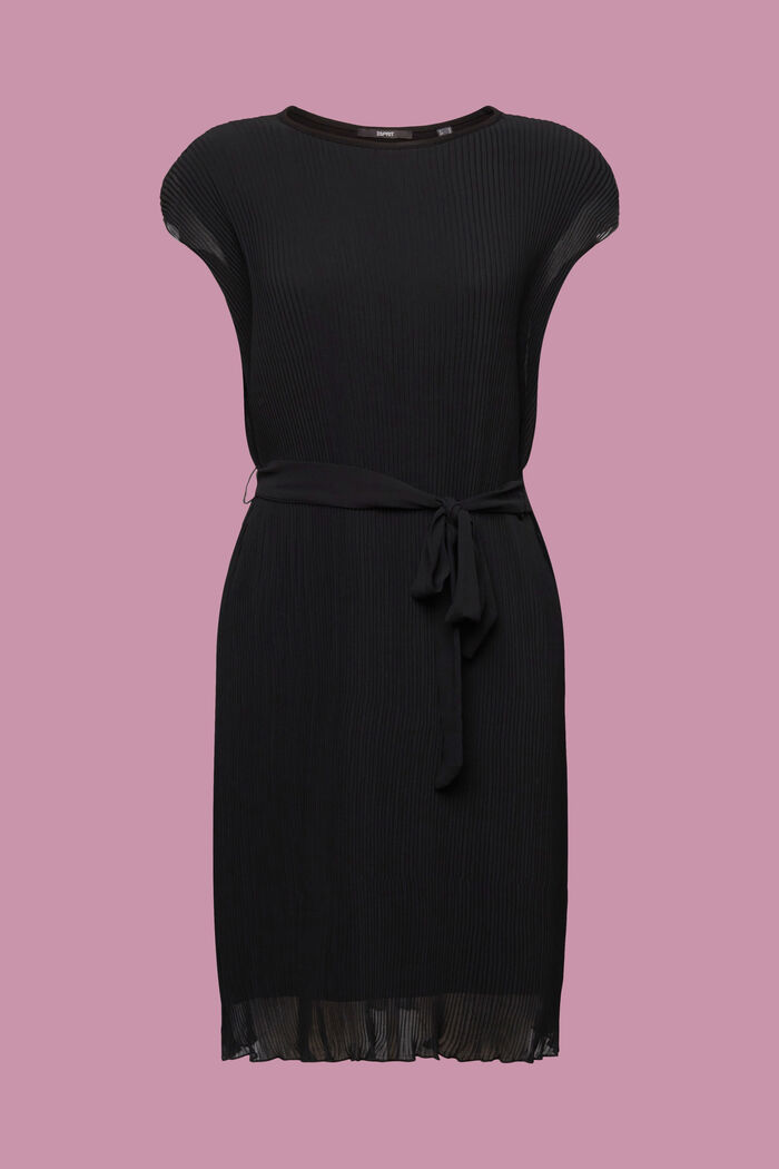 Sleeveless plissé dress, LENZING™ ECOVERO™, BLACK, detail image number 6