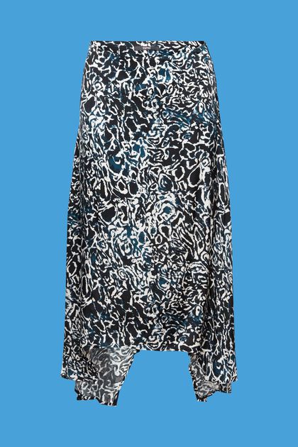 Asymmetric satin skirt with all-over print