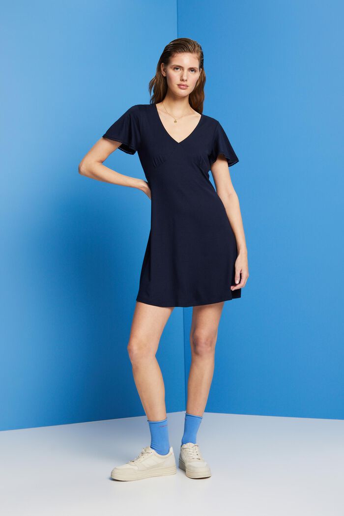Jersey dress with bell sleeves, NAVY, detail image number 4
