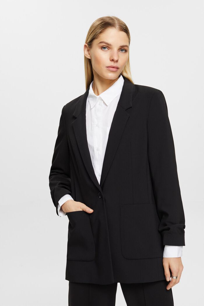 Ruched sleeve blazer, BLACK, detail image number 0