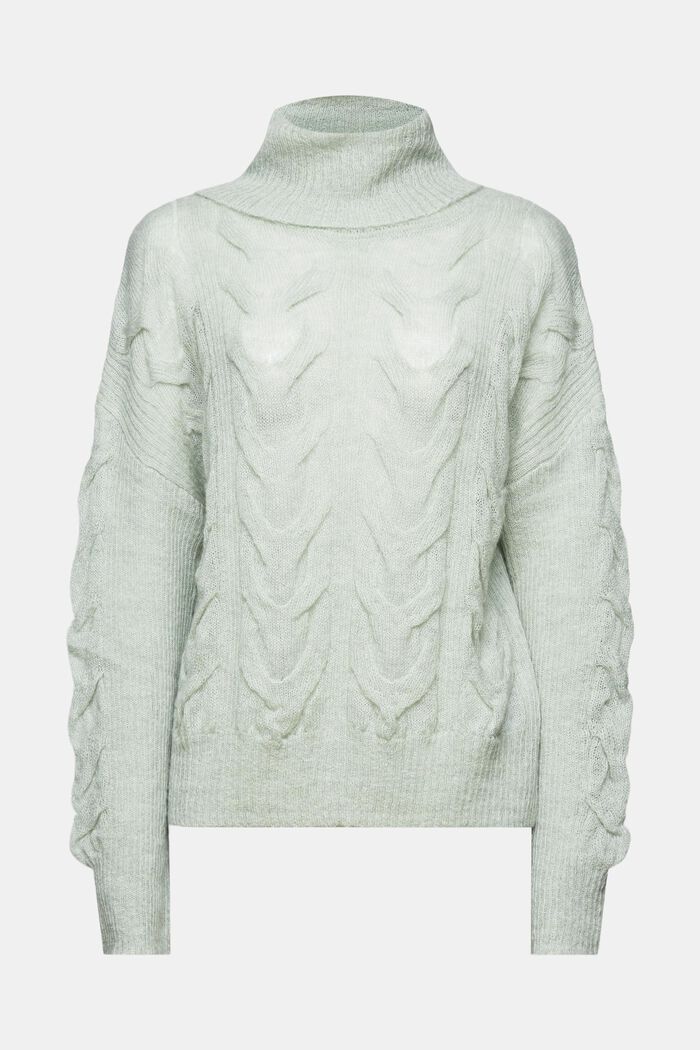 Cable-Knit Turtleneck Sweater, LIGHT AQUA GREEN, detail image number 7