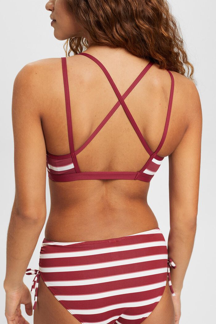 Padded bikini top with stripes & crossover straps, DARK RED, detail image number 3