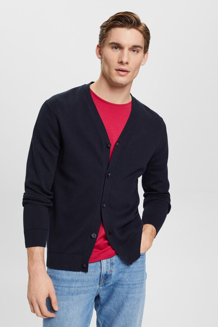 V-neck sustainable cotton cardigan, NAVY, detail image number 0