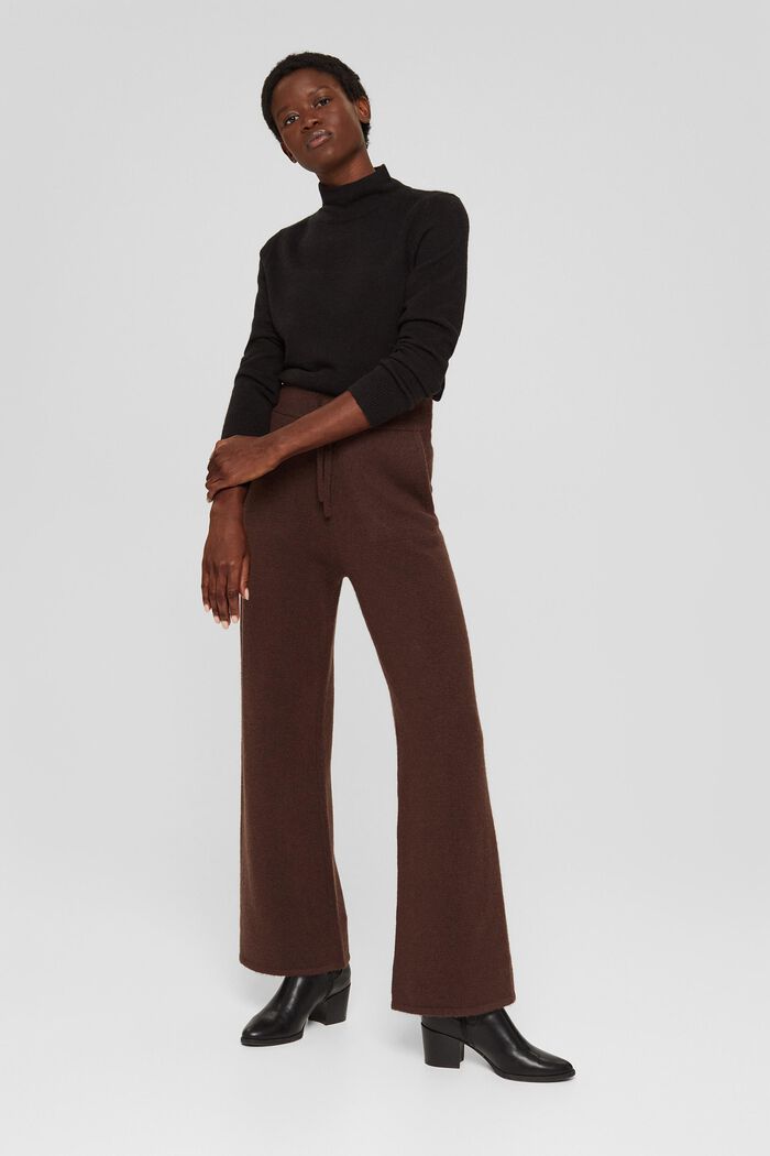 With wool: knitted trousers with a wide leg, RUST BROWN, detail image number 1