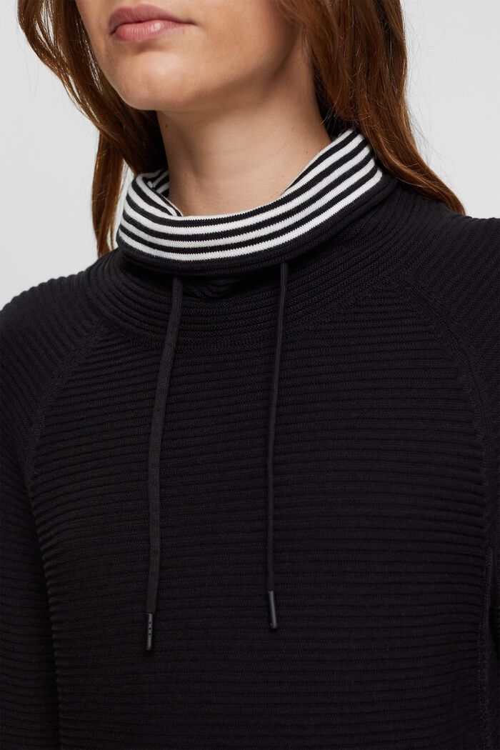 Textured high neck jumper with drawstring, BLACK, detail image number 0