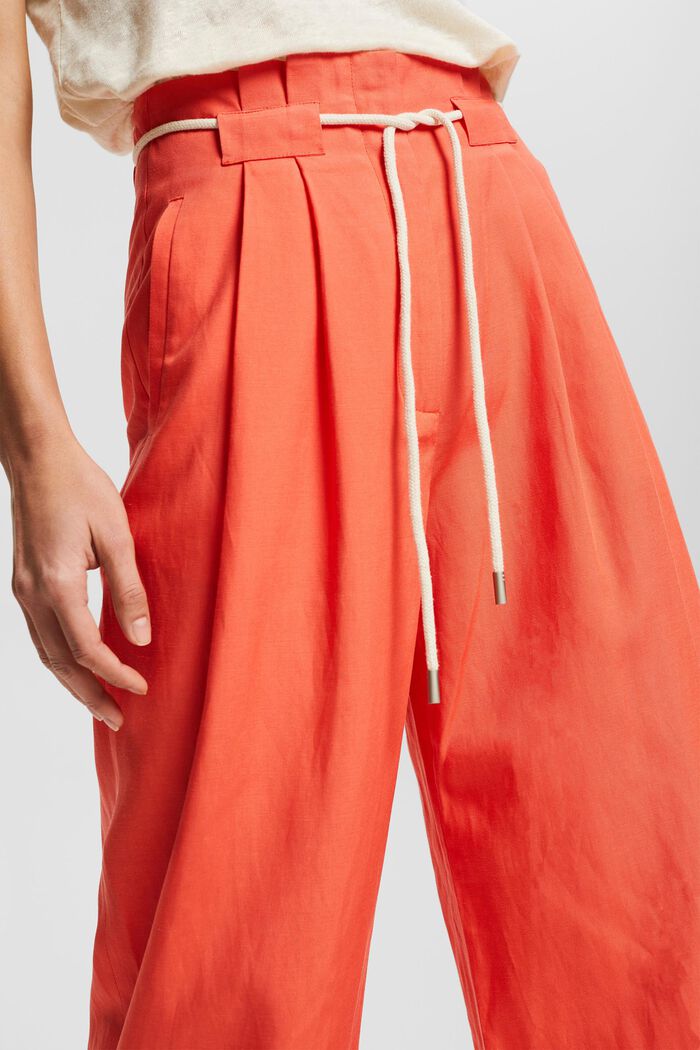 With linen: wide-leg trousers with a cord, CORAL ORANGE, detail image number 2