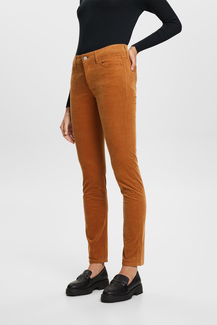 online Corduroy Mid-Rise shop Slim - at ESPRIT Trousers our
