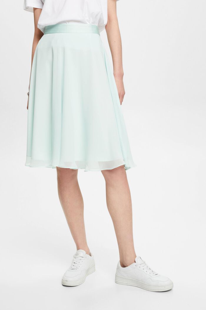 Knee-length chiffon skirt, LIGHT AQUA GREEN, detail image number 0