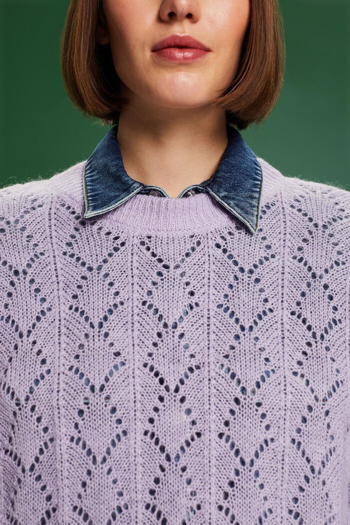 Open-Knit Wool-Blend Sweater, LAVENDER, detail image number 3