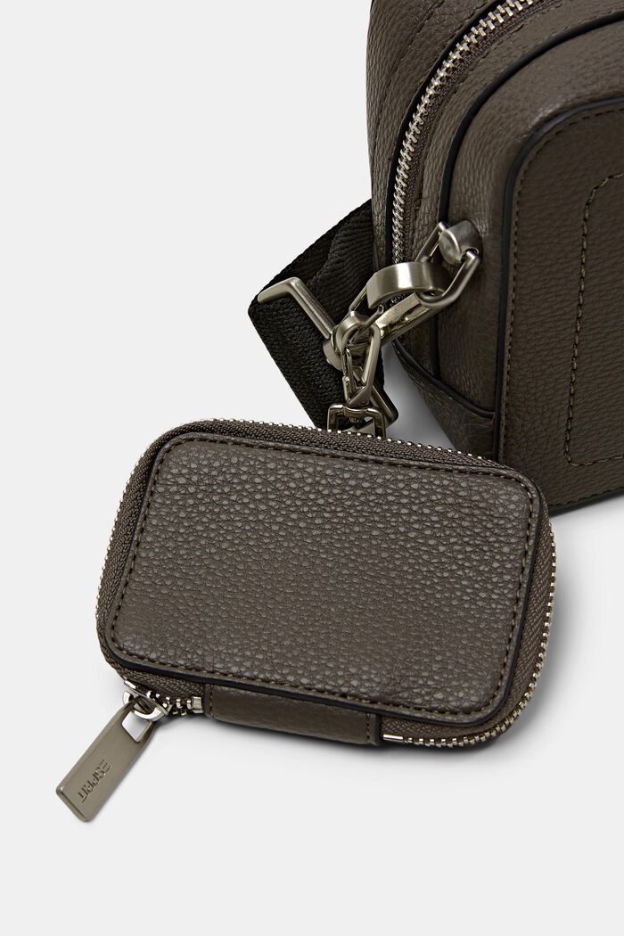 Faux Leather Shoulder Bag, DARK GREY/BROWN, detail image number 1