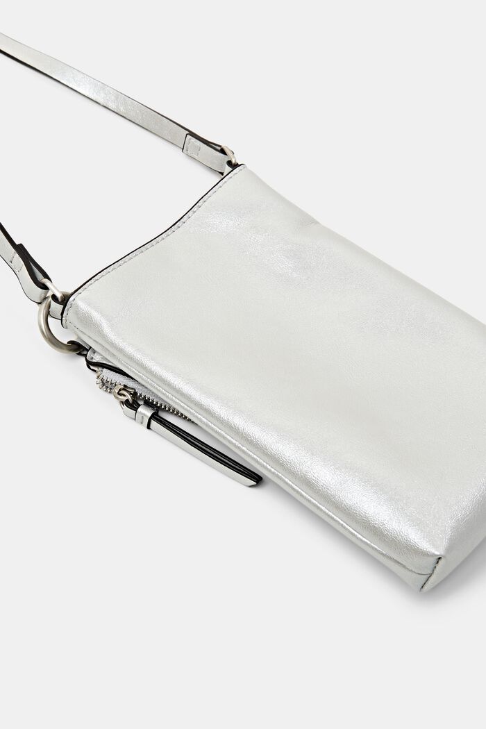 Faux Leather Crossbody Phone Pouch, SILVER, detail image number 2