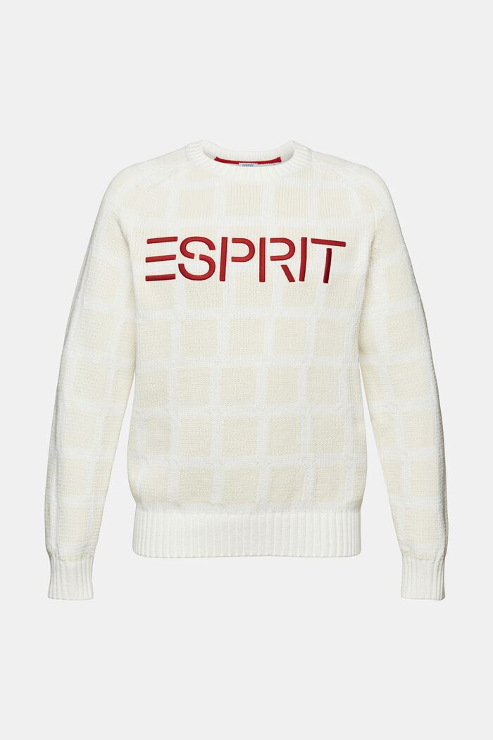 Logo Grid Chunky Knit Sweater, WHITE, detail image number 7