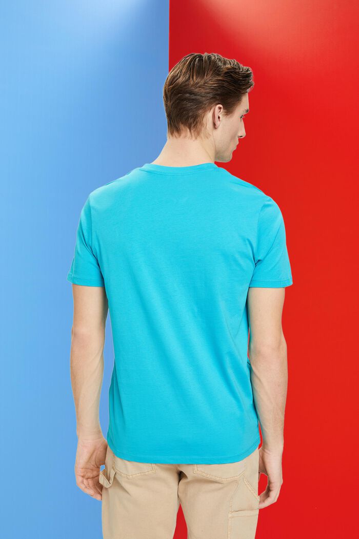 Slim fit V-neck cotton t-shirt, AQUA GREEN, detail image number 3