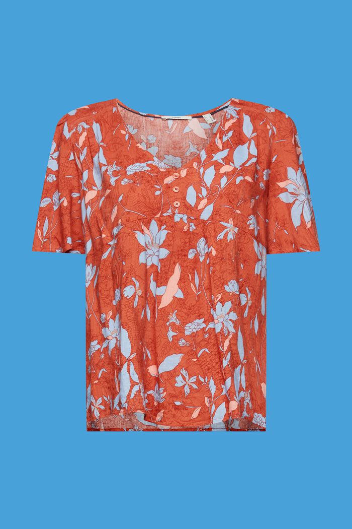 Patterned short sleeve blouse, cotton blend, CORAL ORANGE, detail image number 6