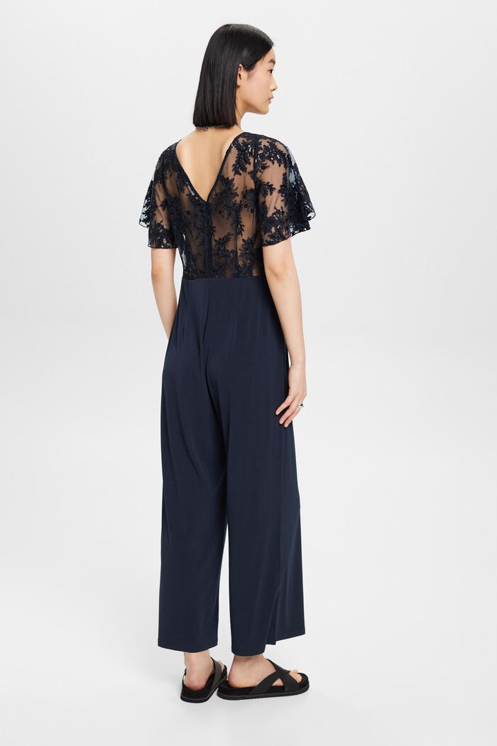 ESPRIT - Jersey jumpsuit with floral embroidered top at our online