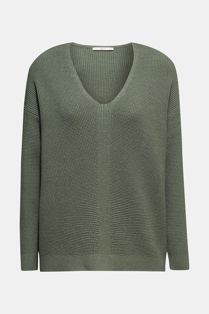 V-neck jumper in purl knit fabric, KHAKI GREEN, detail image number 0