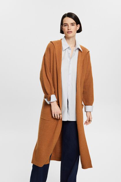 Open-Front Long Hooded Cardigan