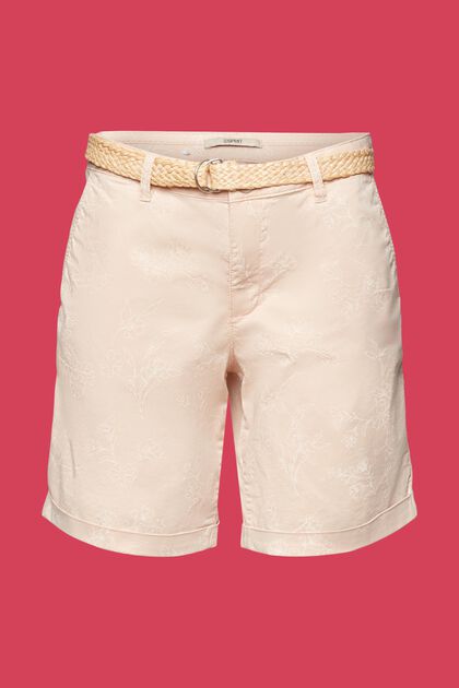 Patterned shorts with braided raffia belt