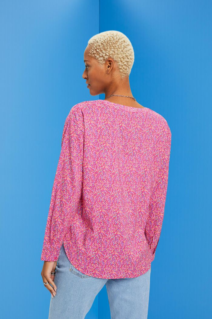 Floral V-neck blouse with buttons, PINK FUCHSIA, detail image number 3