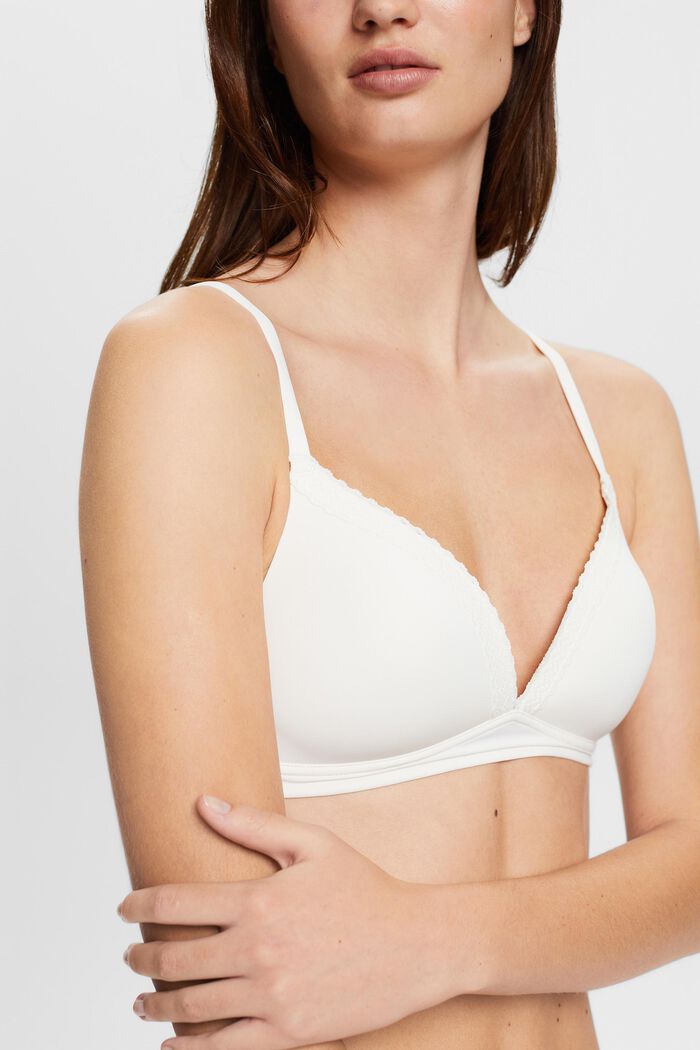 Padded Wireless Lace Band Microfiber Bra, OFF WHITE, detail image number 1