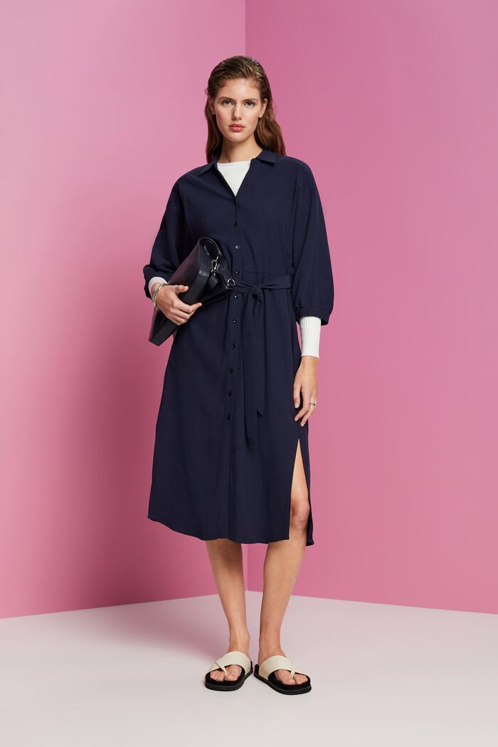 Shirt style woven midi dress, NAVY, detail image number 1