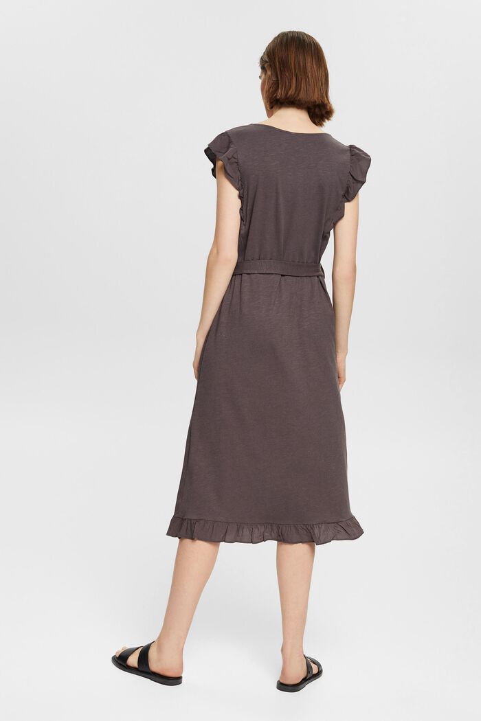 Containing TENCEL™: midi dress with a tie-around belt, ANTHRACITE, detail image number 2