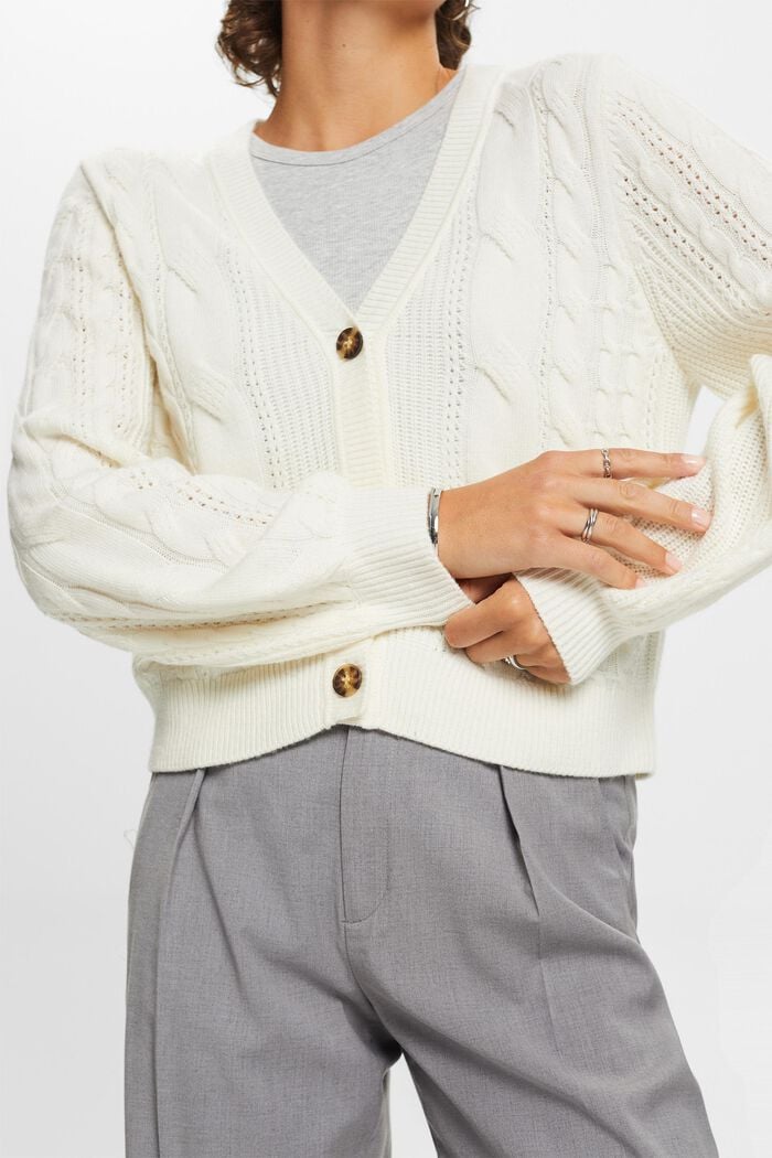 Cable knit cardigan, wool blend, OFF WHITE, detail image number 2