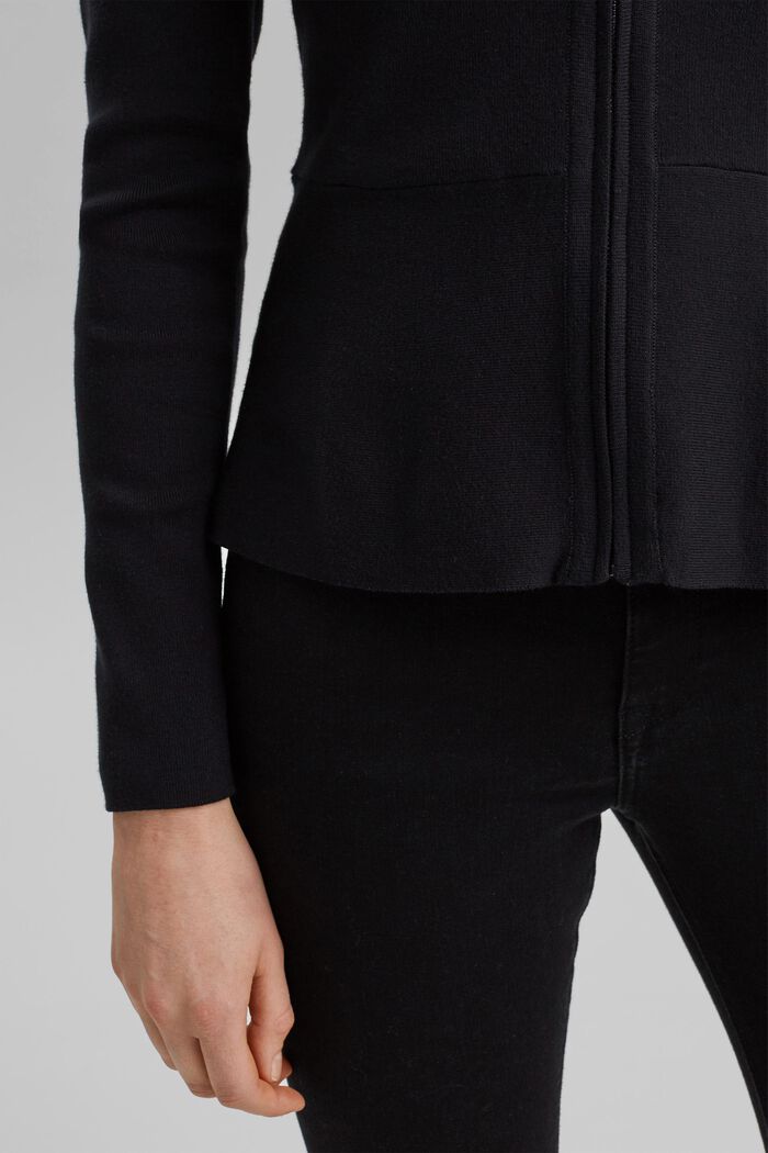 Fitted knit cardigan with a peplum, BLACK, detail image number 4