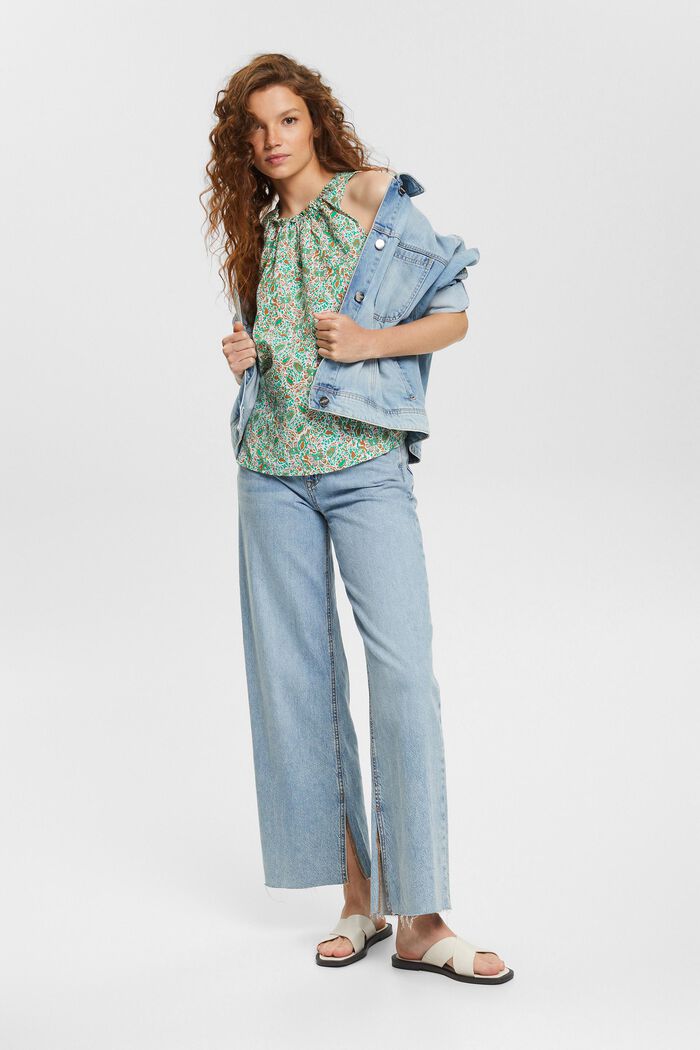 Blended linen blouse with a floral pattern, CARAMEL, detail image number 1