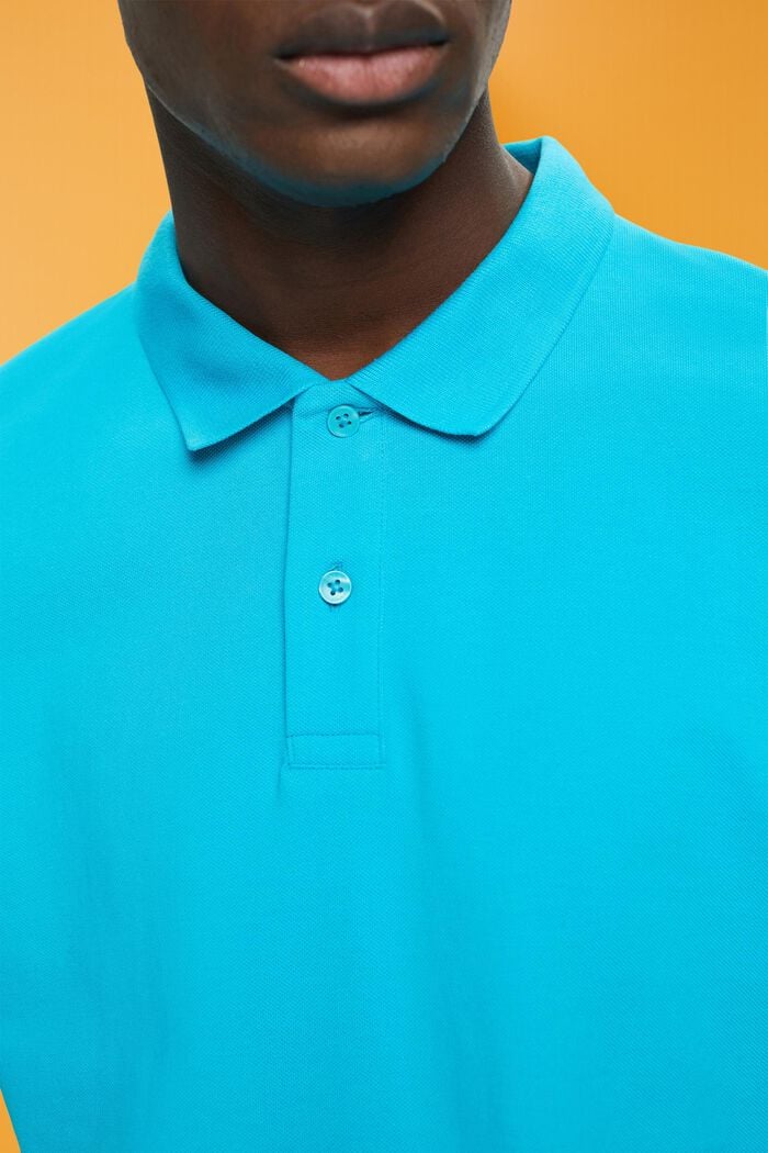 Slim fit cotton pique polo shirt, AQUA GREEN, detail image number 2
