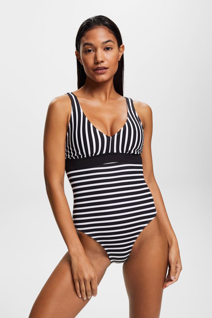 Striped swimsuit, BLACK, detail image number 0