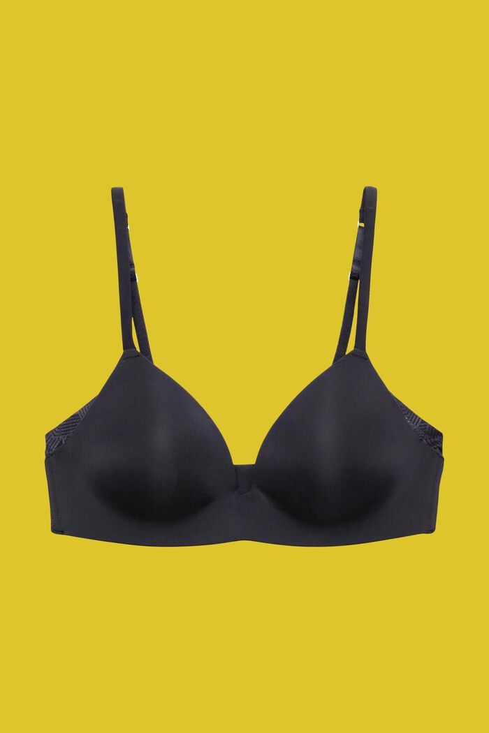 Padded, wireless bra with geometric lace, BLACK, detail image number 4