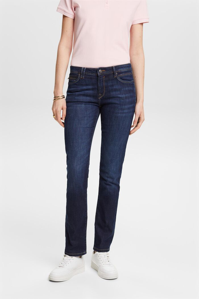 Straight leg stretch jeans, BLUE DARK WASHED, detail image number 0