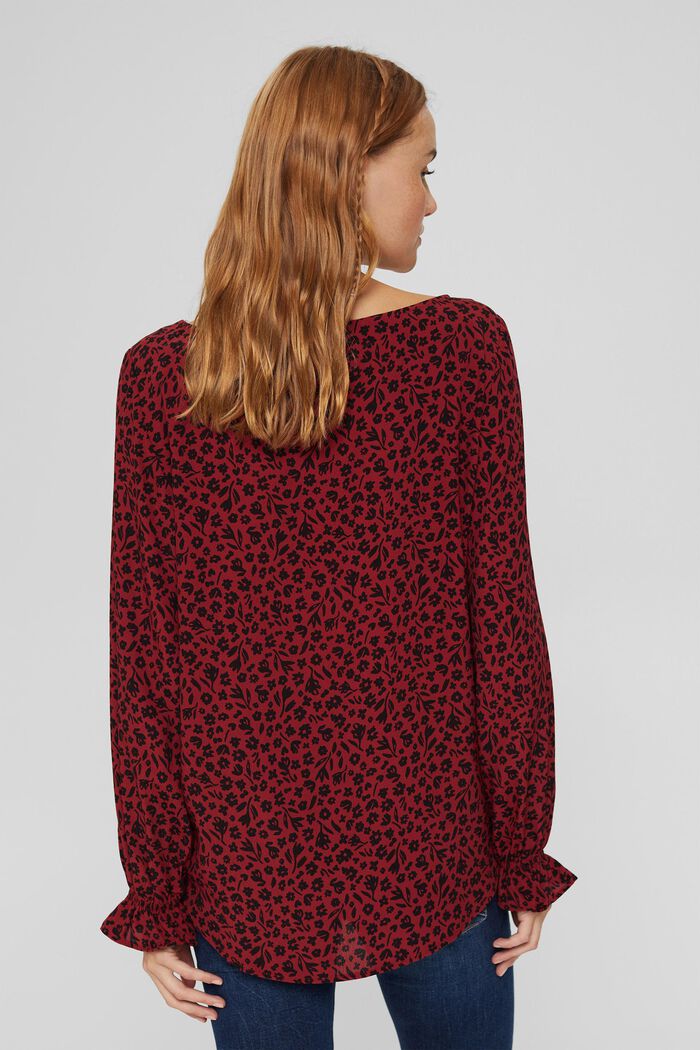 Floral blouse flounce details, made of LENZING™ ECOVERO™, DARK RED, detail image number 3