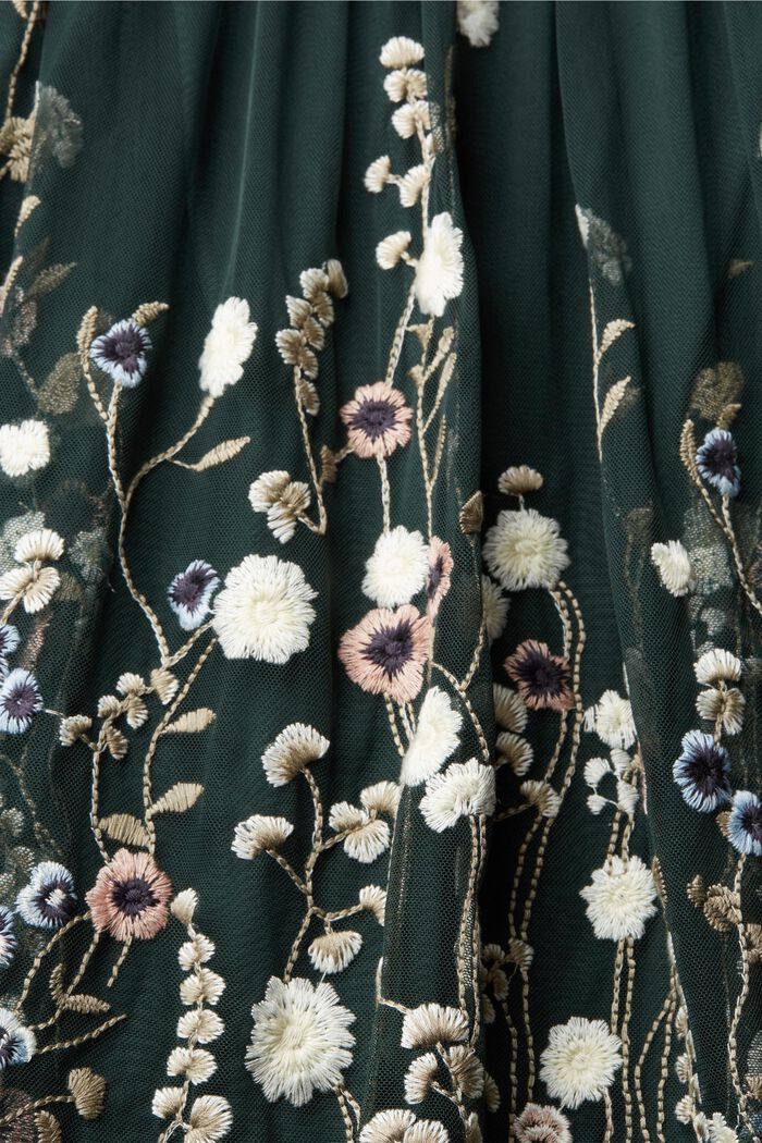 Mesh dress with floral embroidery, DARK TEAL GREEN, detail image number 1