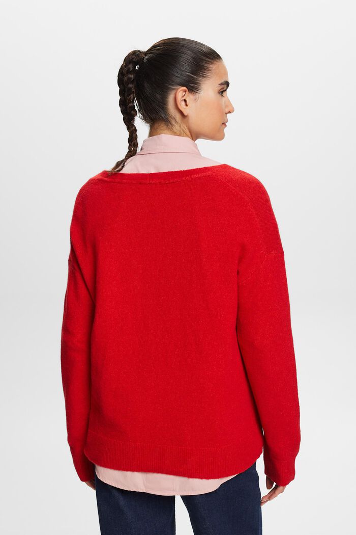Wool Blend V-Neck Sweater, DARK RED, detail image number 3